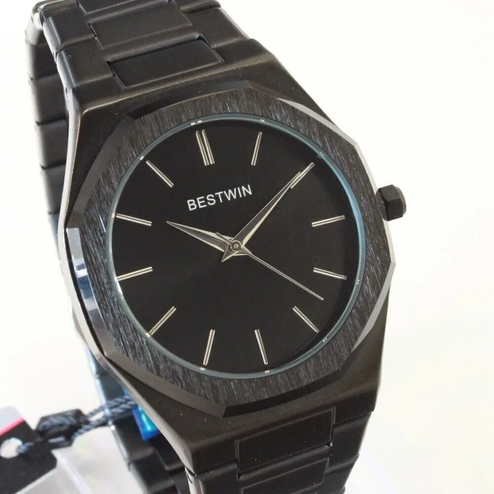 Men's Sports Watch Integrated Bracelet Blacked Out Quartz 41.5mm